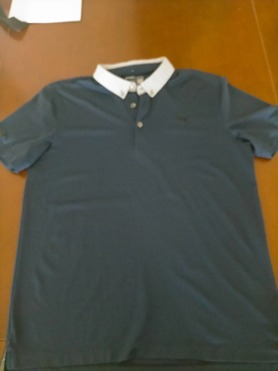 Puma Sports LifeStyle Men's Polo Shirt Navy Blue Gingham Collar Luxury Size L – photo 2